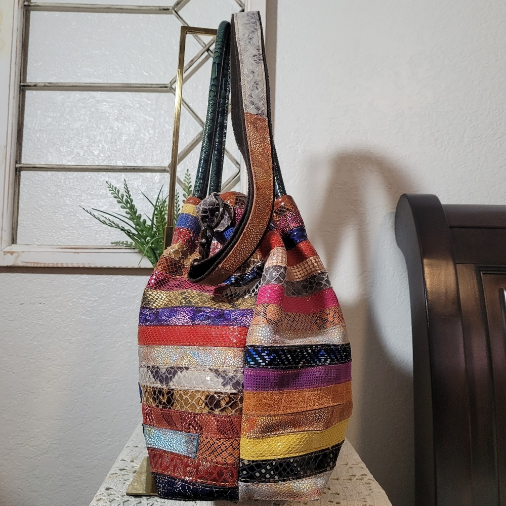 Ameri Leather Everly Multicolored Stripe Patchwor… - image 2